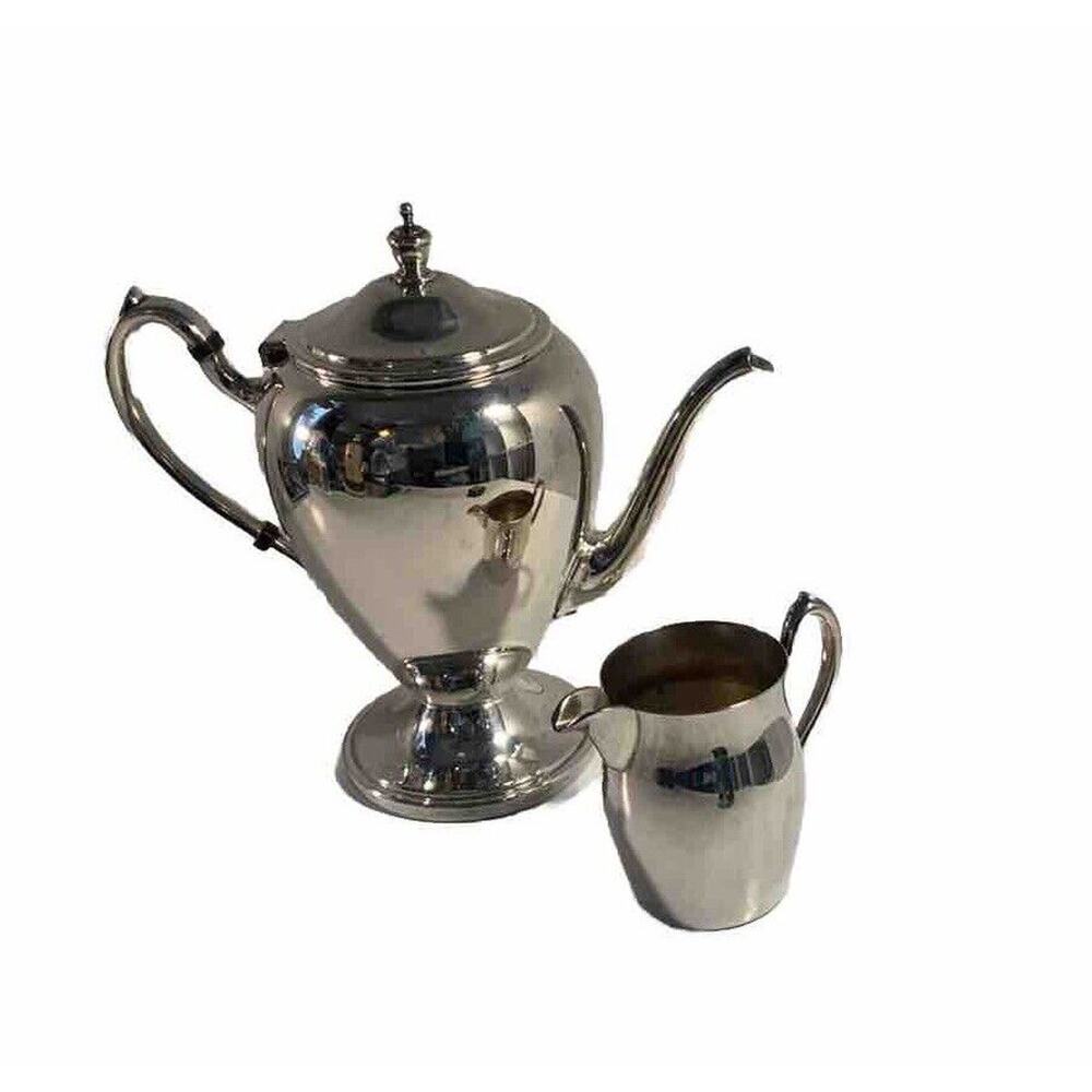 Vintage Mid Century Academy Silver on Copper Teapot With Creamer